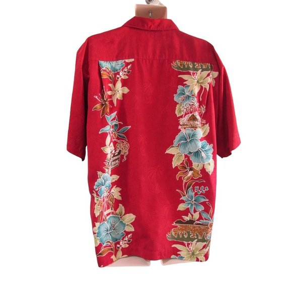 Tommy Bahama Red Silk Hawaiian Tiki Movie Set Floral Mens Shirt L EUC - Picture 2 of 11